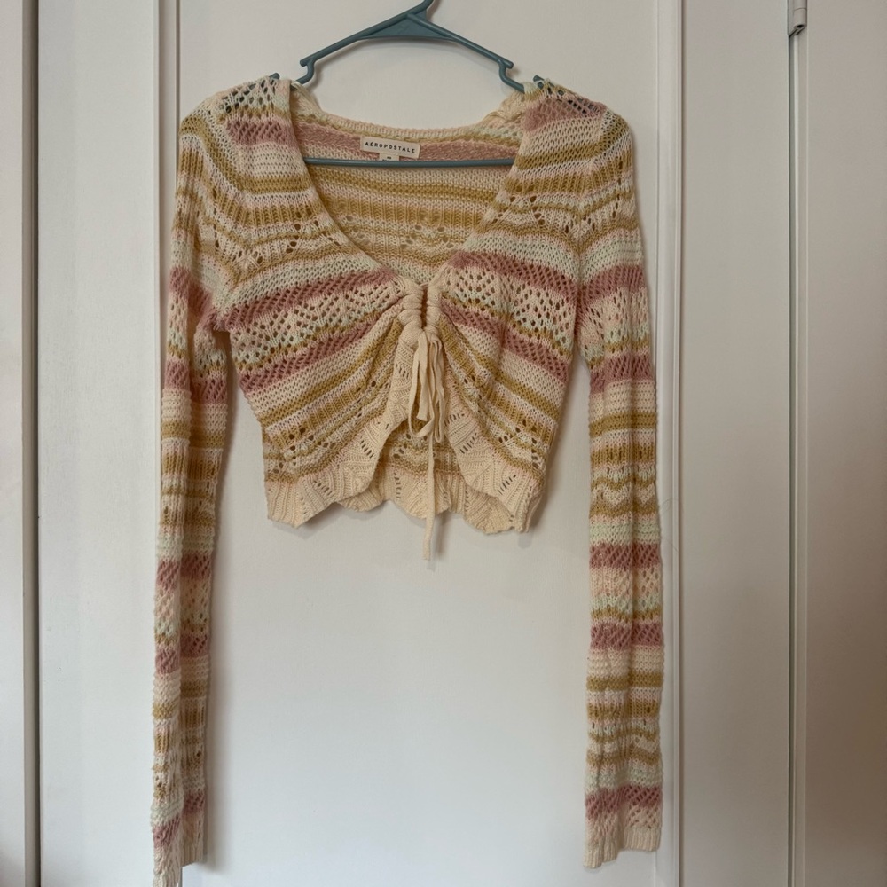Aeropostale Cream and Pink Knit Crop Top